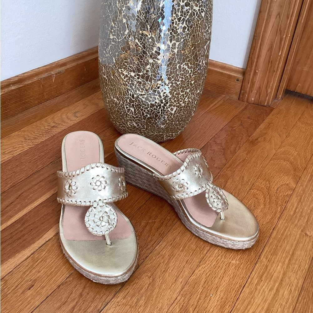Jack Rogers Gold Wedges